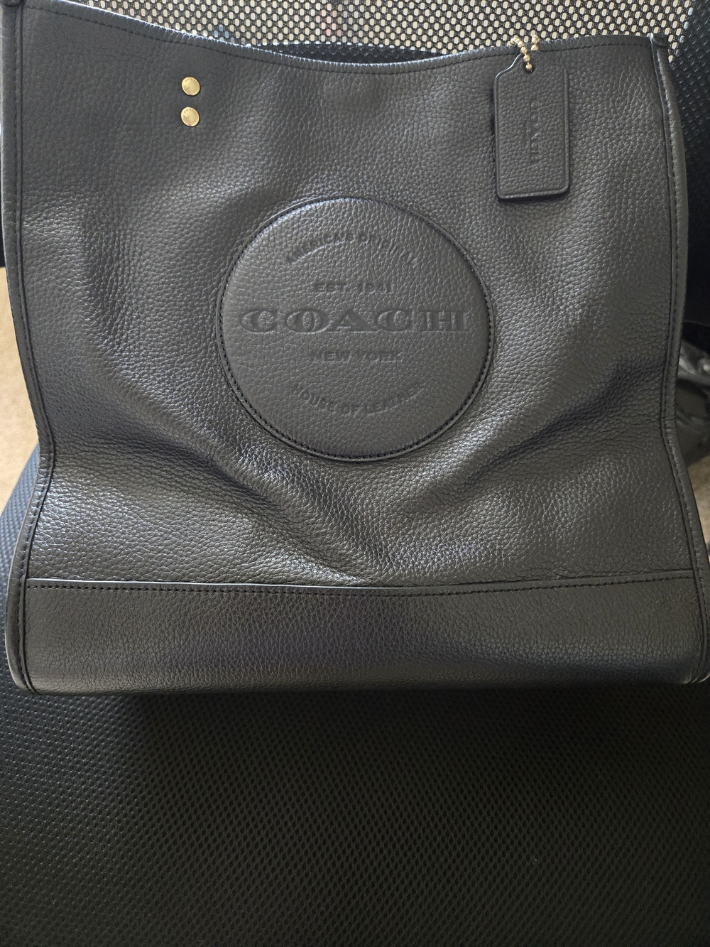 Coach Black Leather Embossed Logo Handbag – Excellent Condition